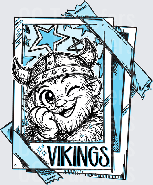 Cartoon Viking Mascot Winking Stars Blue Frame (DTF)