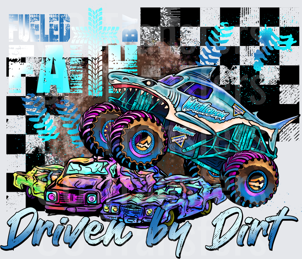 Shark Monster Truck Crushing Cars Driven By Dirt (DTF)
