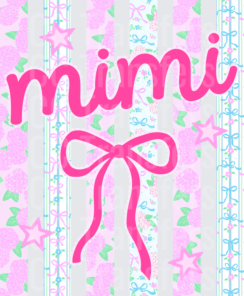 Mimi Hot Pink Bow Floral Stripe Coquette Design (DTF)