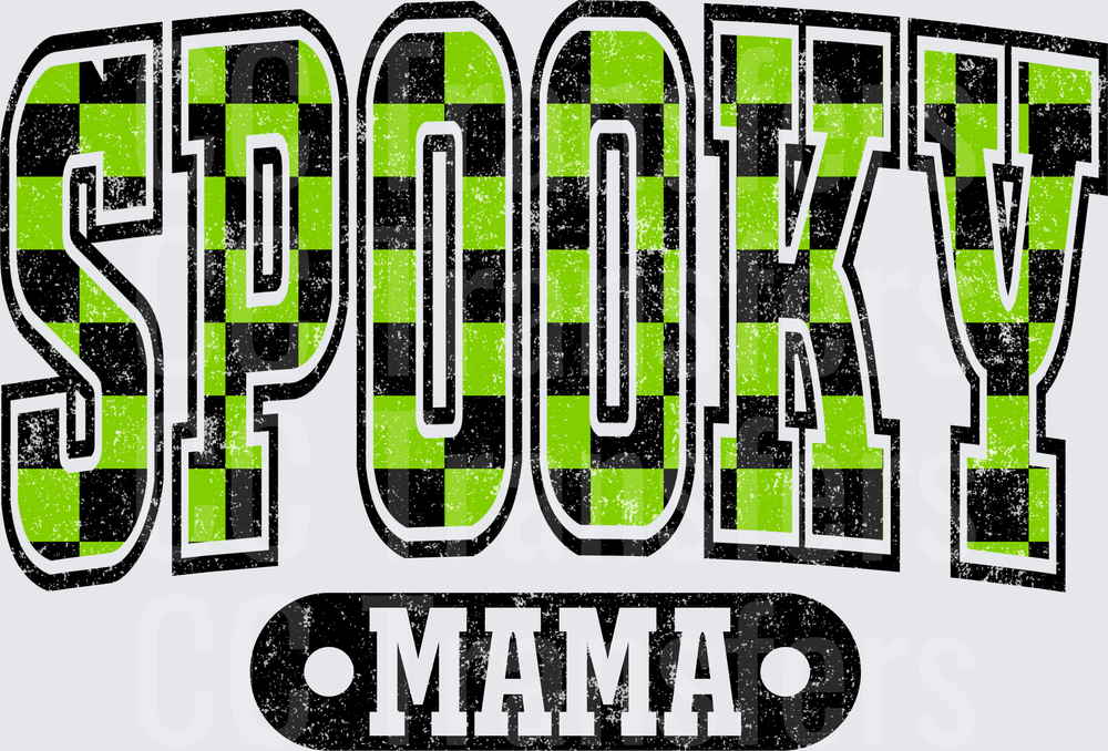 Spooky Mama Green Black Checkered Varsity Grunge (DTF)