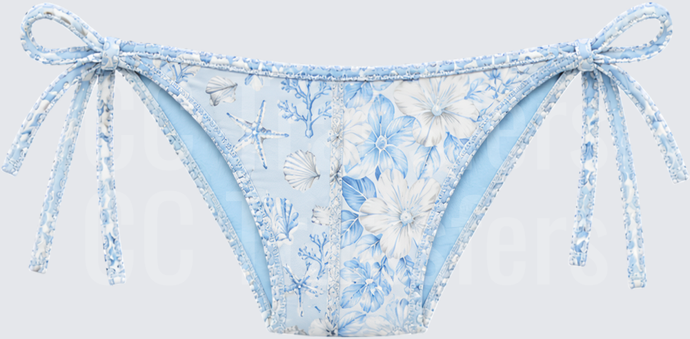 Blue Floral Ocean Coastal Tie Side Bikini Bottom (DTF)