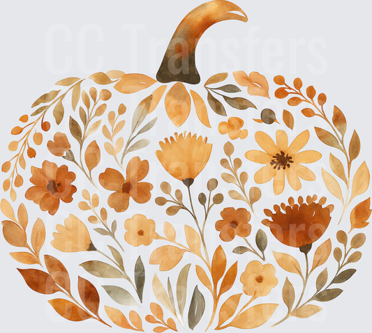 Watercolor Floral Pumpkin Autumn Botanical (DTF)