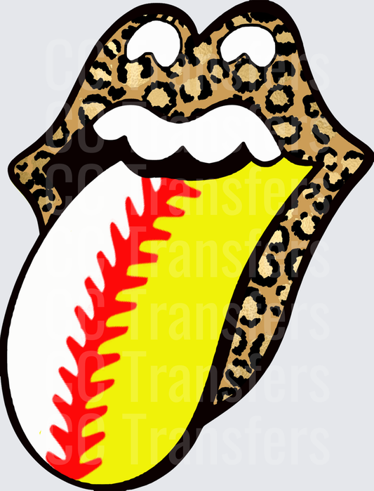 Leopard Print Lips Softball Tongue Out (DTF)