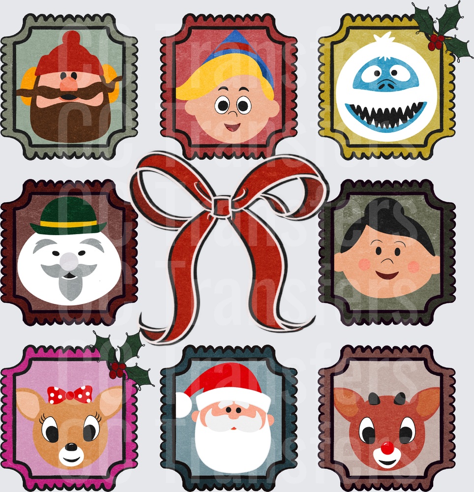 Vintage Stamp Christmas Characters Holiday Bow Collection (DTF)