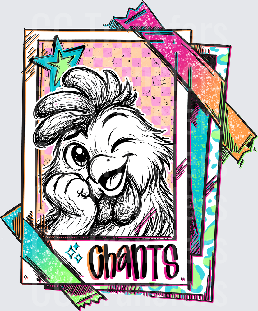 Funky Rooster Trading Card Retro Pop Art Chants (DTF)