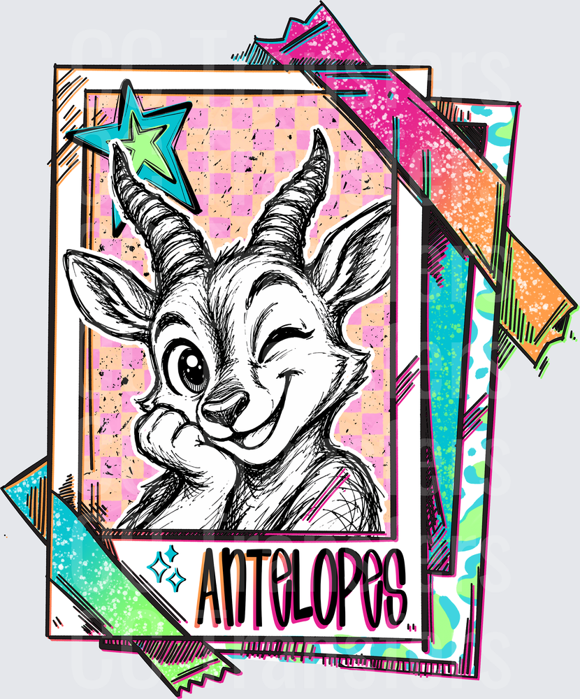 Retro Winking Antelope Trading Card Polaroid Design (DTF)