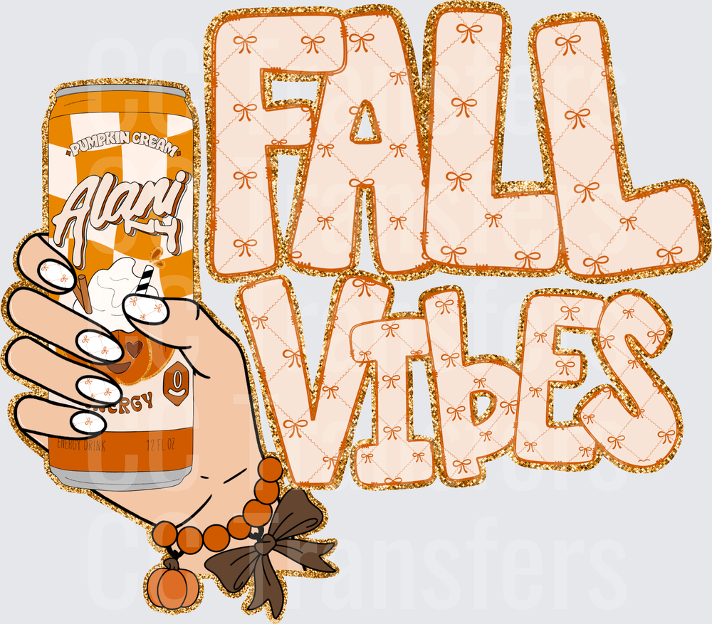 Fall Vibes Hand Holding Pumpkin Cream Energy Can DTF
