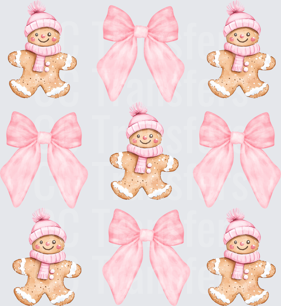 Pink Watercolor Gingerbread Men and Bows Christmas (DTF)