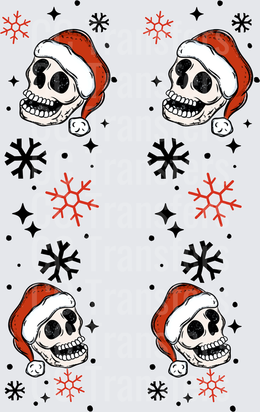 Grinning Skull Santa Hat Snowflakes Pattern (DTF)