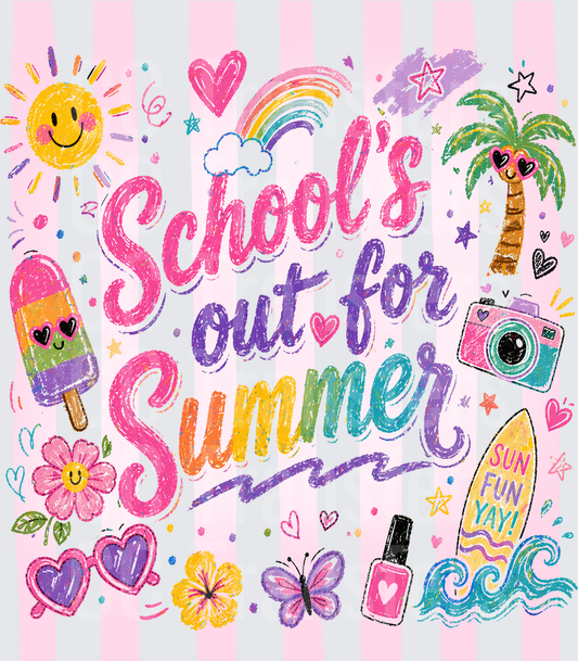 School's Out For Summer Colorful Fun Kids Design (DTF)