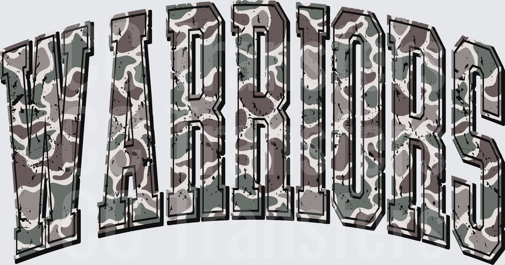 Warriors Arched Camo Distressed Bold Lettering (DTF)