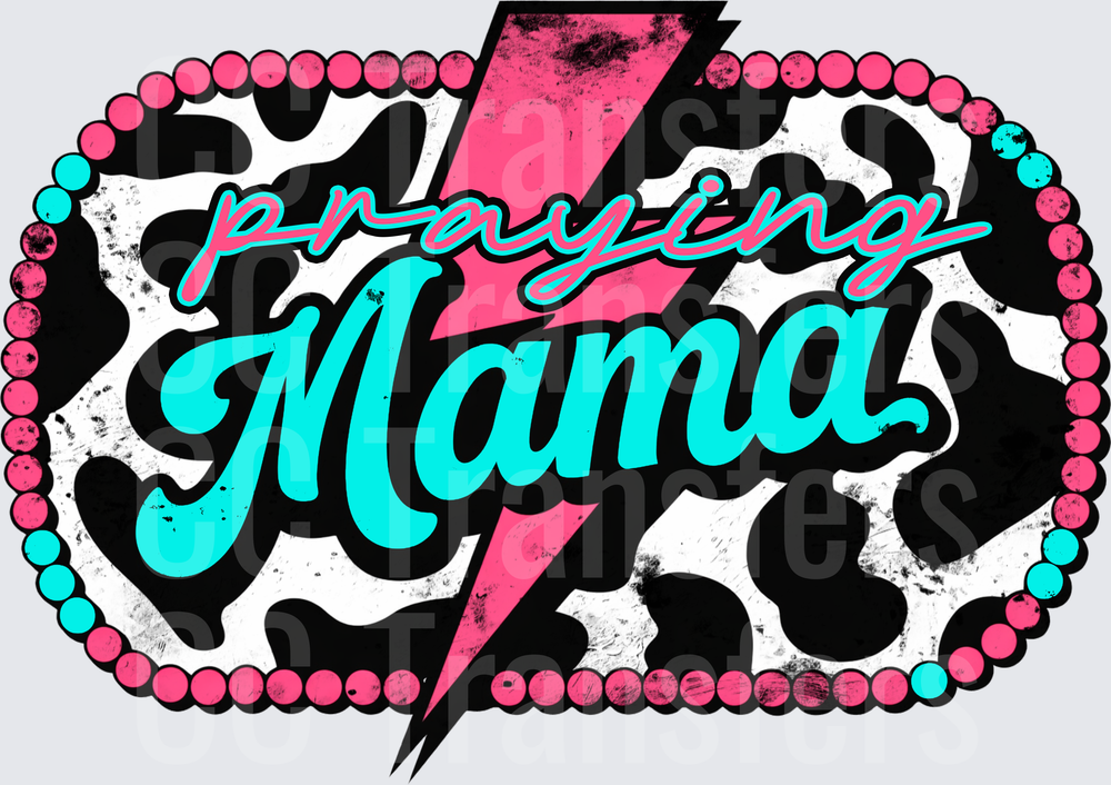 Praying Mama Leopard Print Lightning Bolt Beaded (DTF)
