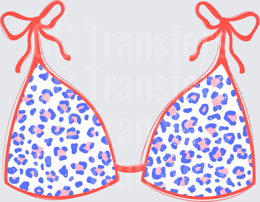 Leopard Print Bikini Top with Red Bow Ties (DTF)