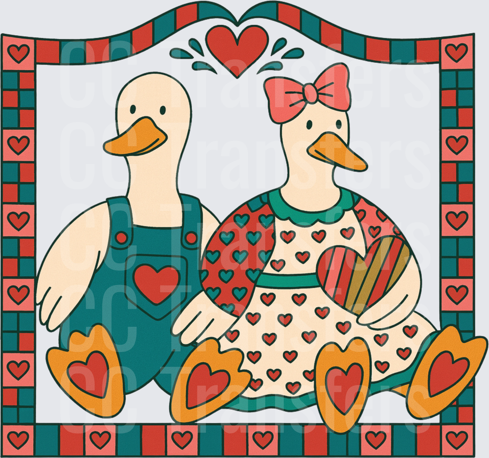 Country Folk Art Duck Couple Valentine Heart Frame (DTF)