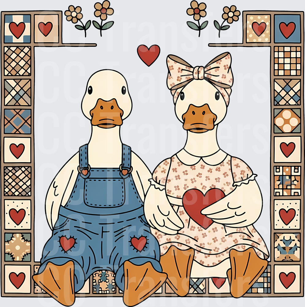 Farmhouse Duck Couple Valentine Quilt Border (DTF)