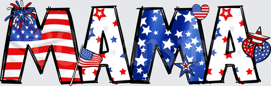 Patriotic MAMA Bold Letter Stars Stripes Flag Design (DTF)