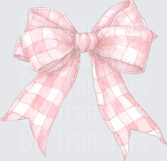 Watercolor Pink Gingham Ribbon Bow (DTF)