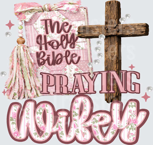 Praying Wifey Floral Bible Cross Pink Faith Design (DTF)
