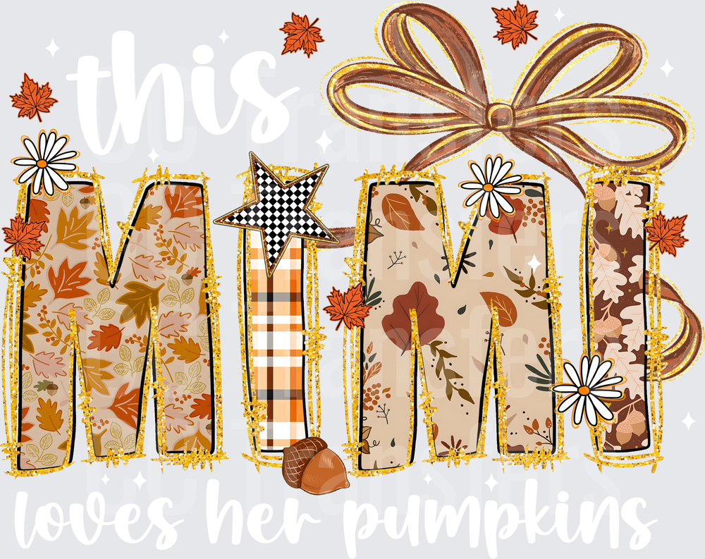 Mimi Fall Autumn Leaves Bow Glitter Letter Design (DTF)