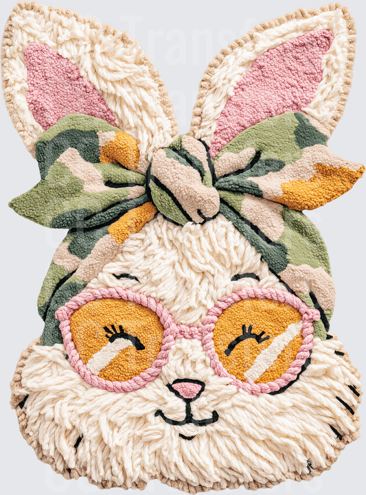 Boho Bunny with Camo Bow and Sunglasses Punch Needle Art (DTF)