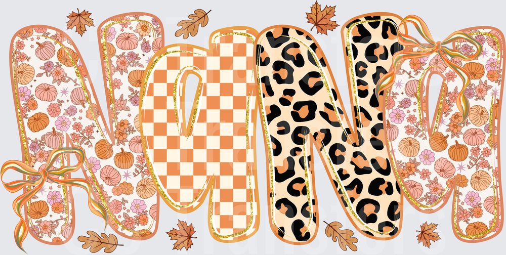 Fall Nana Pumpkin Floral Leopard Checkered Letters (DTF)