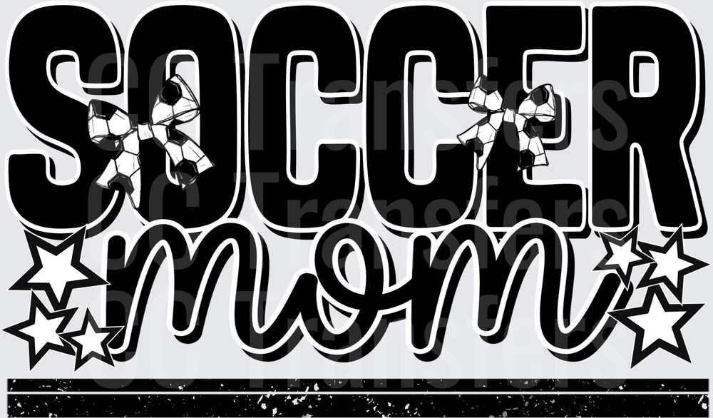 Soccer Mom Bold Script Stars and Ball Bow Design (DTF)