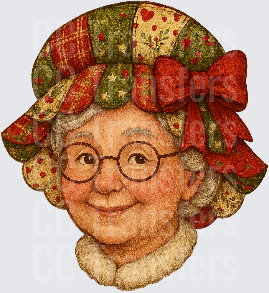 Jolly Grandma Patchwork Christmas Bonnet Red Bow (DTF)