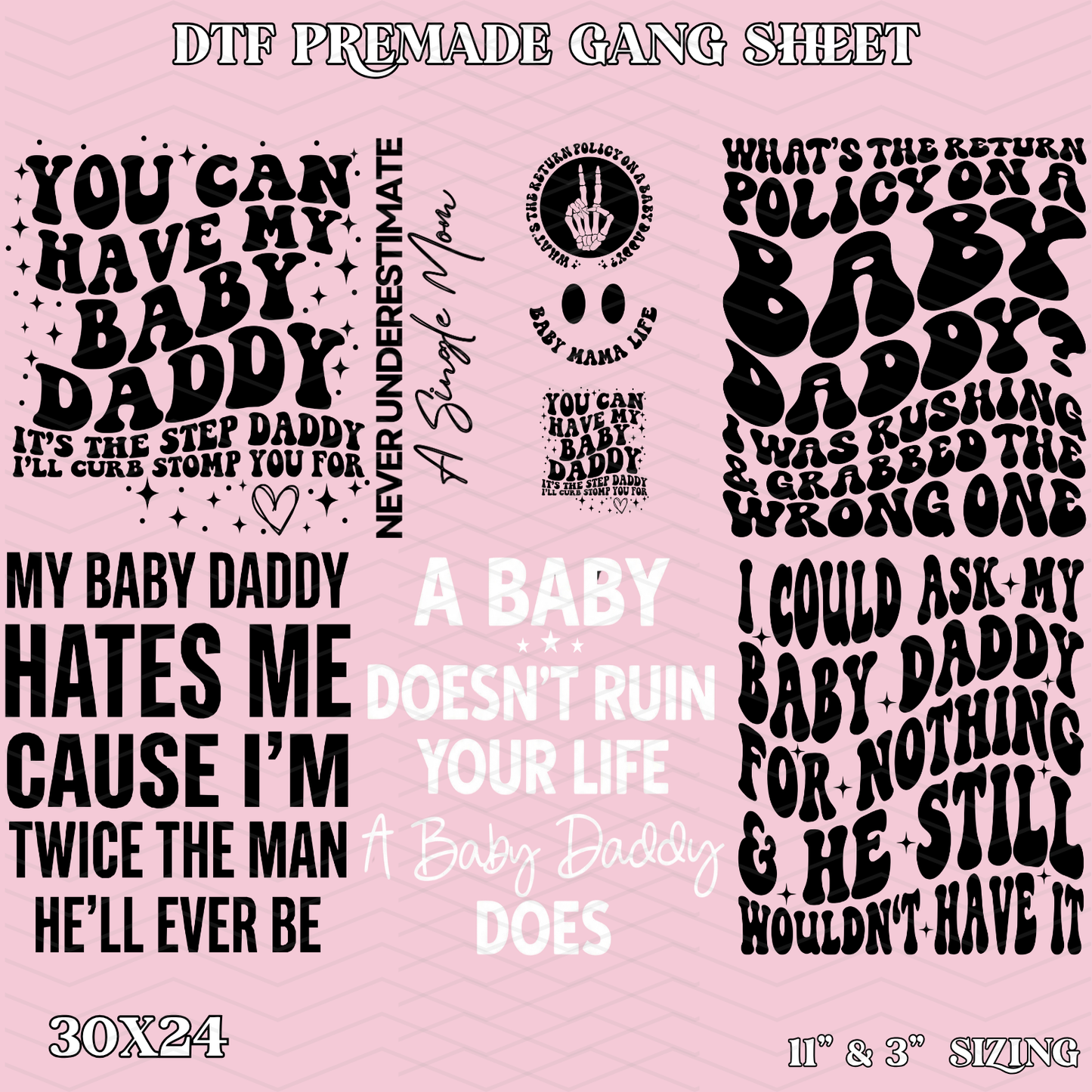 Snarky Single Mom - 30x24 -  PREMADE GANG SHEET
